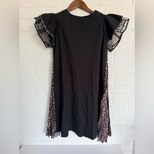 NWT Fendi Kids Black Midi Dress with Brown FF-Logo Side Panels